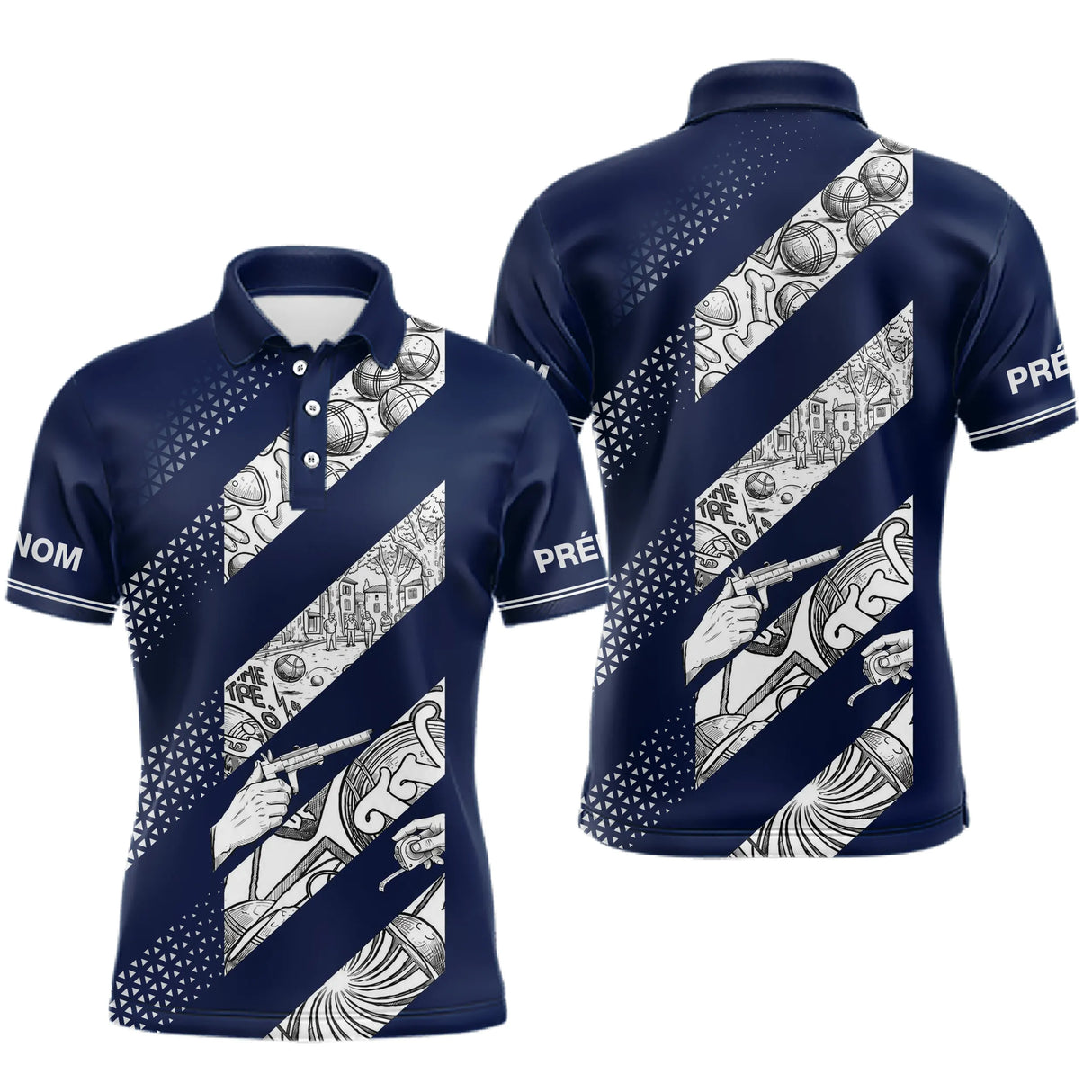 Polo Tenue Pétanque Club - Bleu Marine Style Vintage - Polo Homme
