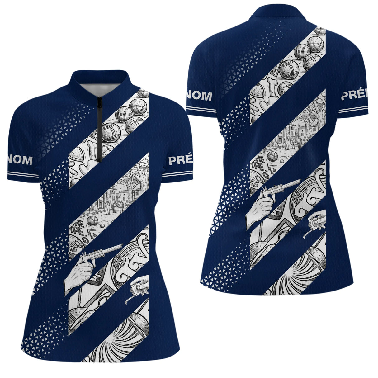 Polo Tenue Pétanque Club - Bleu Marine Style Vintage - Polo Zippé Femme