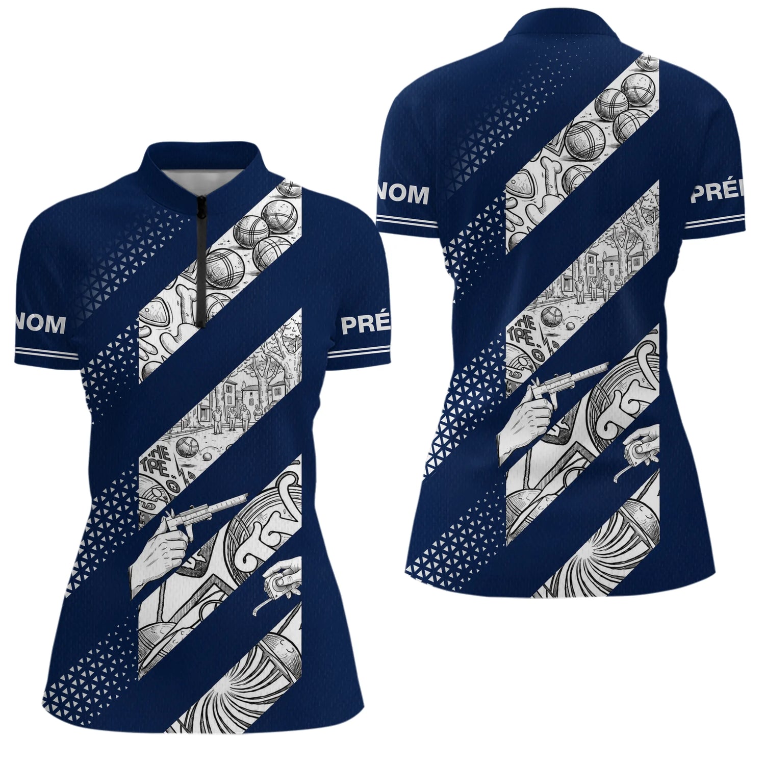 Polo Tenue Pétanque Club - Bleu Marine Style Vintage - Polo Zippé Femme