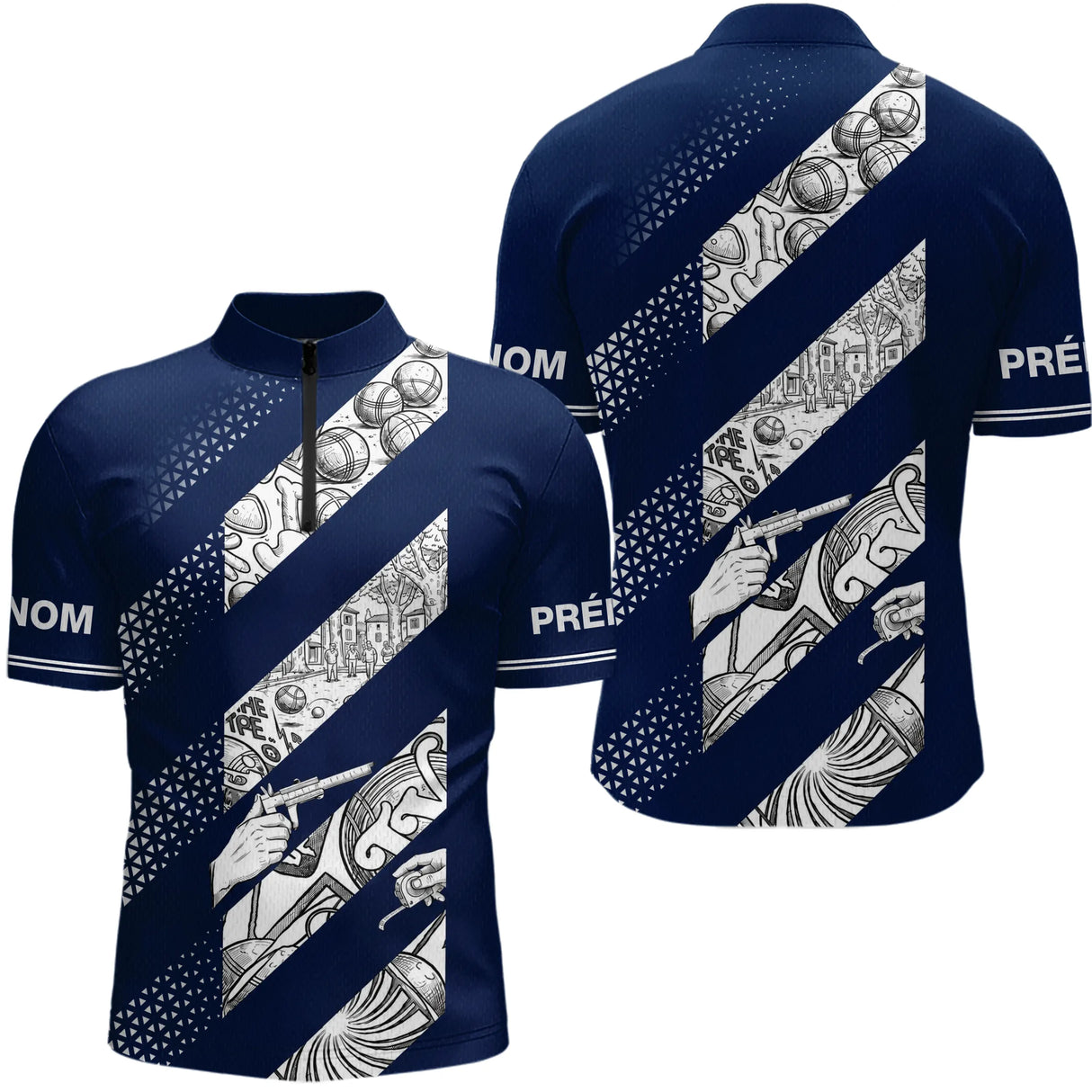 Polo Tenue Pétanque Club - Bleu Marine Style Vintage - Polo Zippé Homme