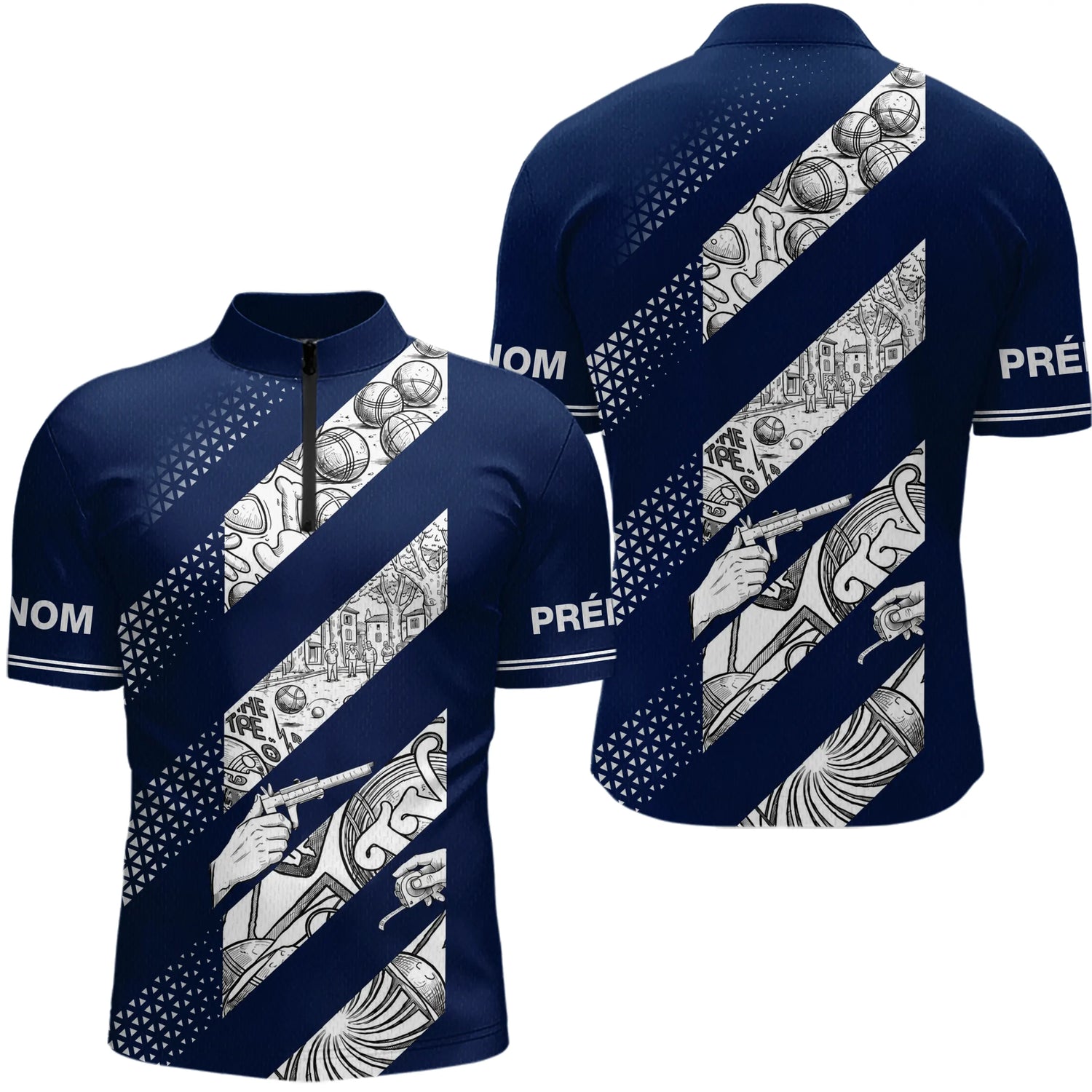 Polo Tenue Pétanque Club - Bleu Marine Style Vintage - Polo Zippé Homme