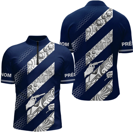 Polo Tenue Pétanque Club - Bleu Marine Style Vintage - Polo Zippé Homme