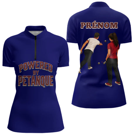 Polo Tournois Pétanque Homme Femme - Bleu Roi Passion Boules - Polo Zippé Femme