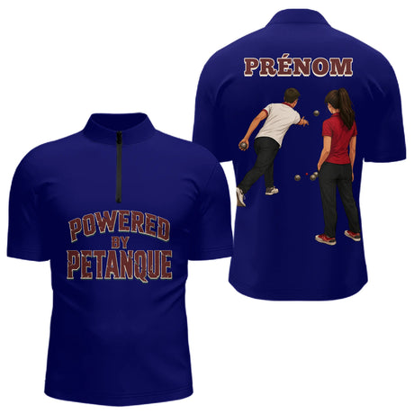 Polo Tournois Pétanque Homme Femme - Bleu Roi Passion Boules - Polo Zippé Homme