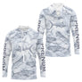 Polo de Pêche Personnalisé - Motifs Poissons Gris - Long Sleeves Hoodie Homme