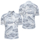 Polo de Pêche Personnalisé - Motifs Poissons Gris - Polo Zippe Homme