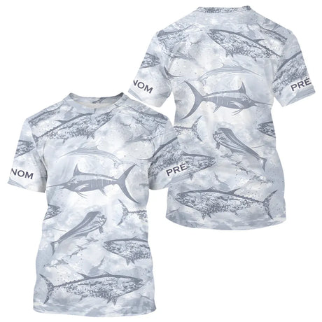 Polo de Pêche Personnalisé - Motifs Poissons Gris - T-Shirt Homme