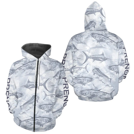 Polo de Pêche Personnalisé - Motifs Poissons Gris - Zippe Hoodie Homme