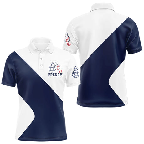 Polo de Pétanque Personnalisé - Bleu & Blanc Homme Femme - Polo Homme