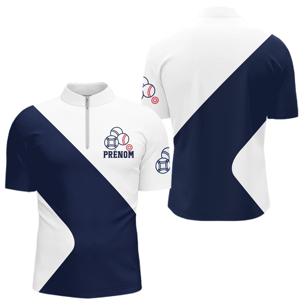 Polo de Pétanque Personnalisé - Bleu & Blanc Homme Femme - Polo Zippé Homme