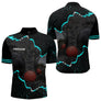 Polo de Pétanque Personnalisé - Design Noir & Cyan Boules - Polo Zippé Homme