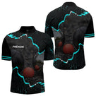Polo de Pétanque Personnalisé - Design Noir & Cyan Boules - Polo Zippé Homme