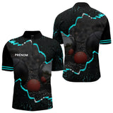Polo de Pétanque Personnalisé - Design Noir & Cyan Boules - Polo Zippé Homme