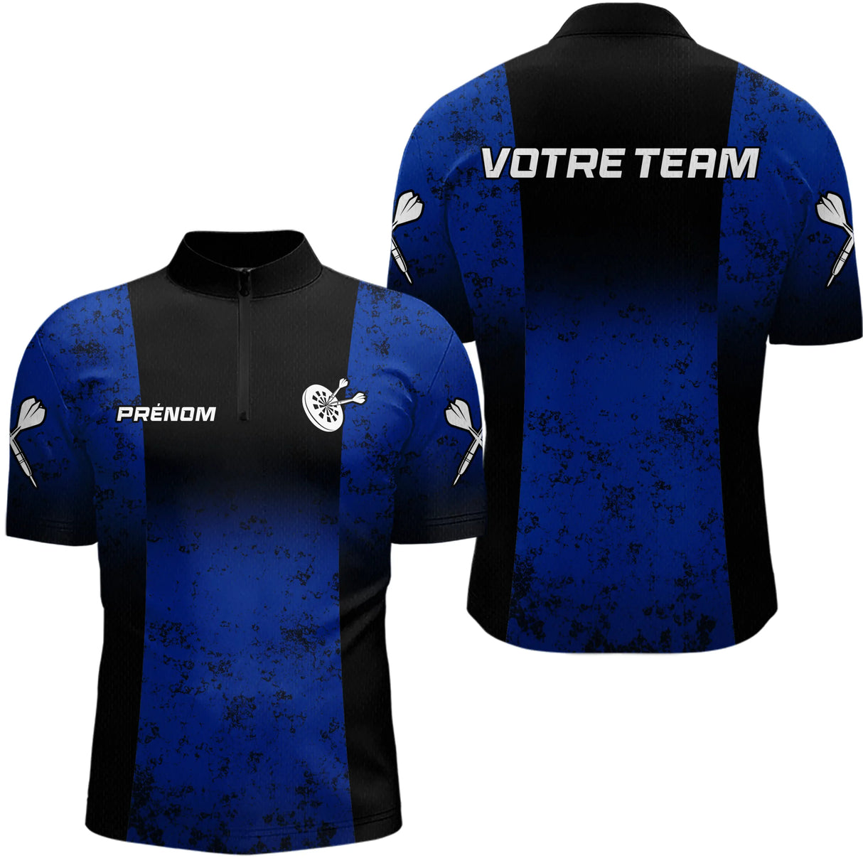 Polo Équipe Fléchettes - Bleu & Noir Personnalisé - Polo Zippé Homme