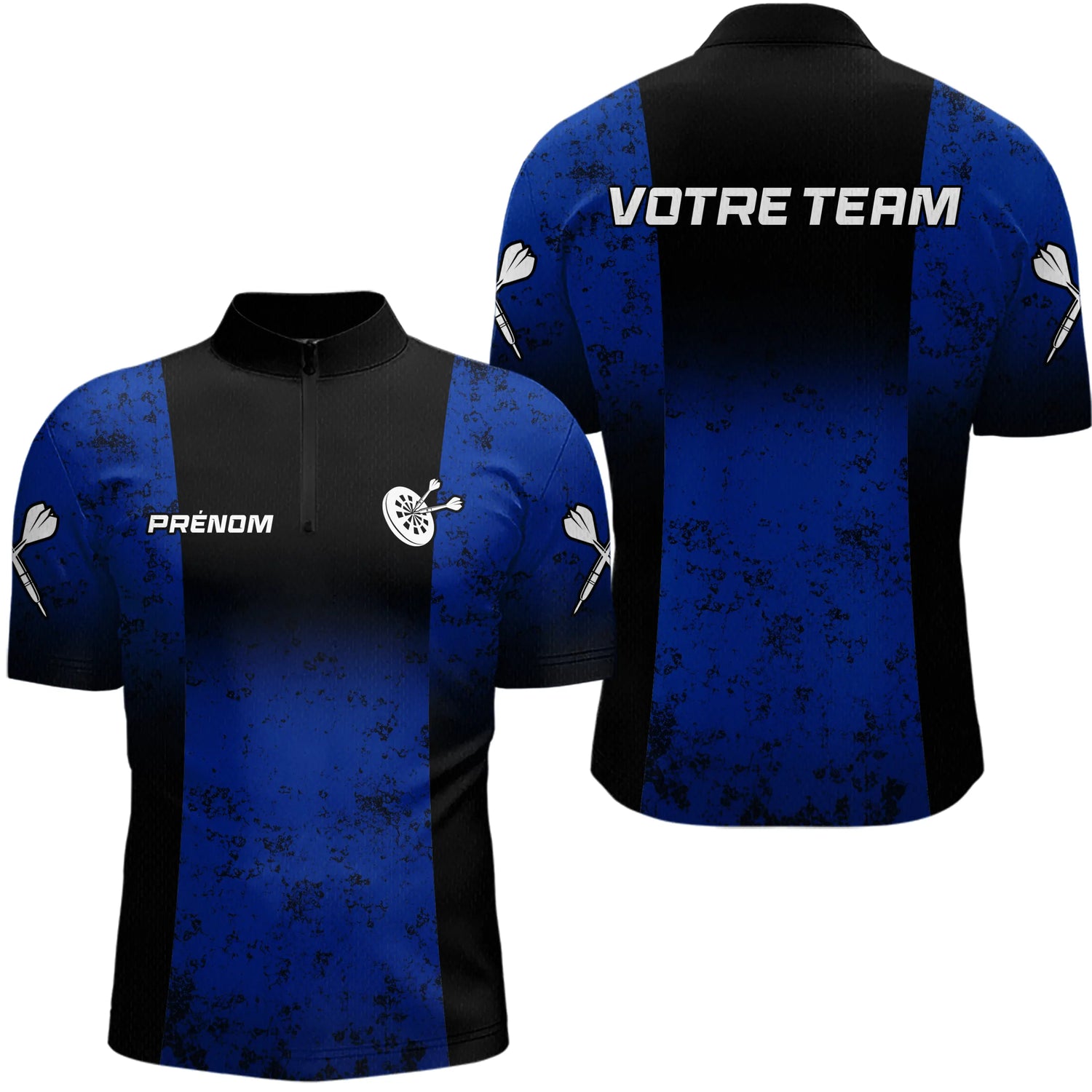 Polo Équipe Fléchettes - Bleu & Noir Personnalisé - Polo Zippé Homme
