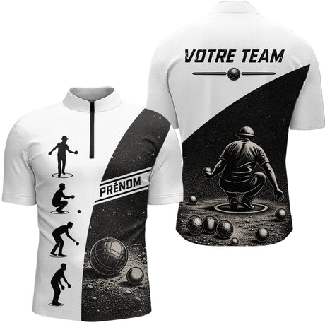 Polo Équipe Pétanque - Noir & Blanc Personnalisé - Polo Zippé Homme