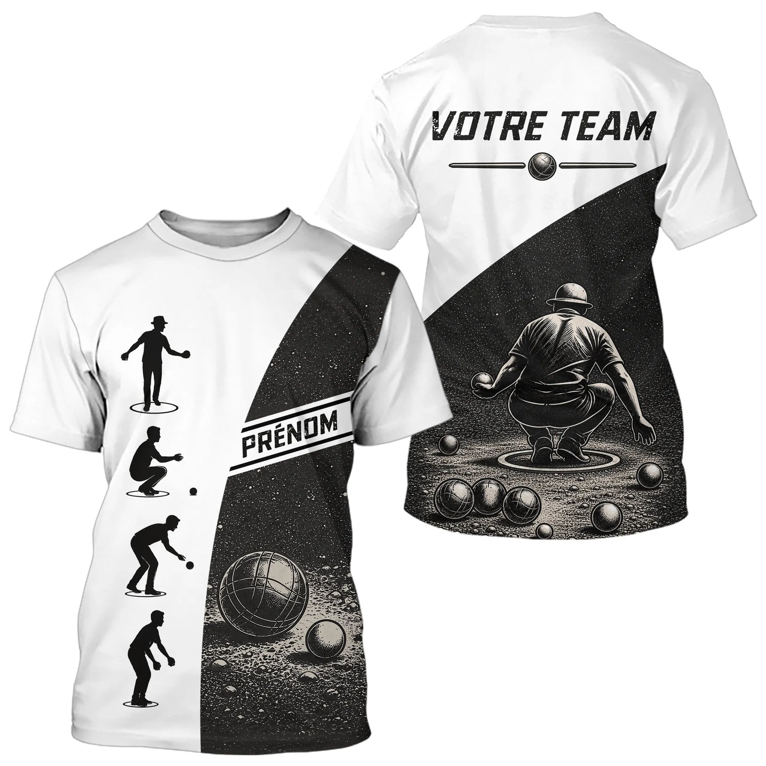 Polo Équipe Pétanque - Noir & Blanc Personnalisé - T-Shirt Homme