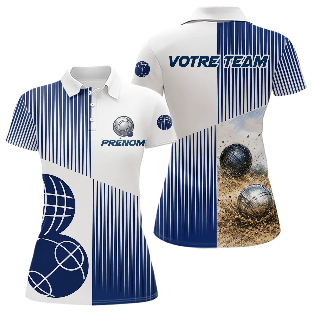 Polo Équipe Pétanque Boulodrome - Personnalisé Bleu & Blanc - Polo Femme
