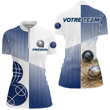 Polo Équipe Pétanque Boulodrome - Personnalisé Bleu & Blanc - Polo Zippé Femme