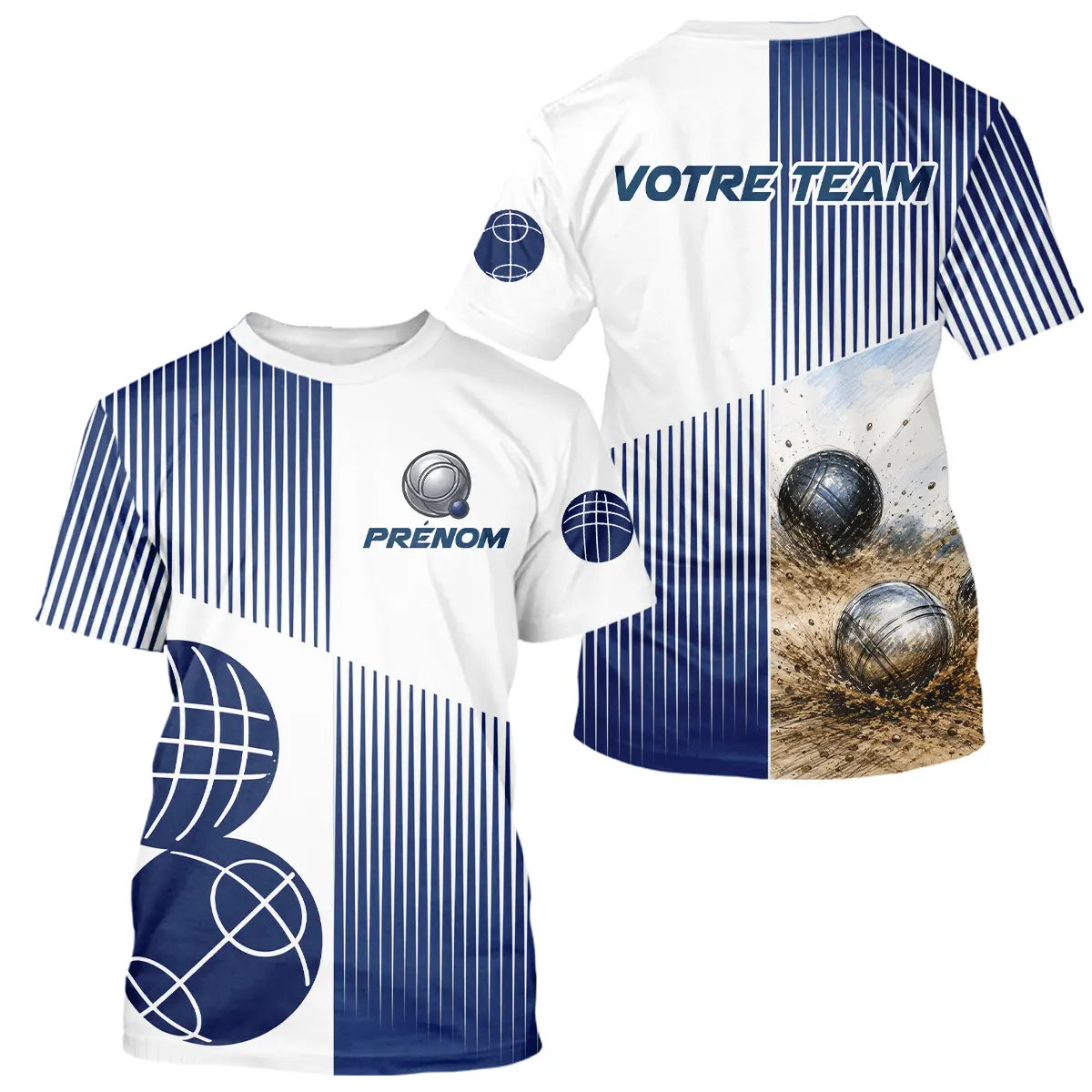 Polo Équipe Pétanque Boulodrome - Personnalisé Bleu & Blanc - T-Shirt Homme