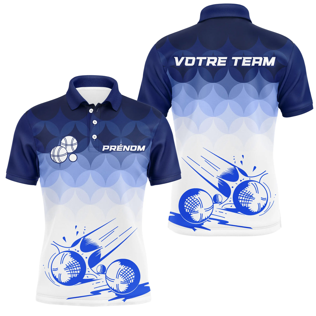 Polo Équipe Pétanque Personnalisé - Bleu Blanc Degradé - Polo Homme