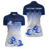Polo Équipe Pétanque Personnalisé - Bleu Blanc Degradé - Polo Zippé Femme