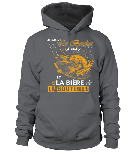 Pêche Du Brochet Au Leurre Souple, Bière, Cadeau Humour Pêcheur, Je Sauve Le Brochet De l'Eau - VEPEBR021 Sweat à Capuche Gris