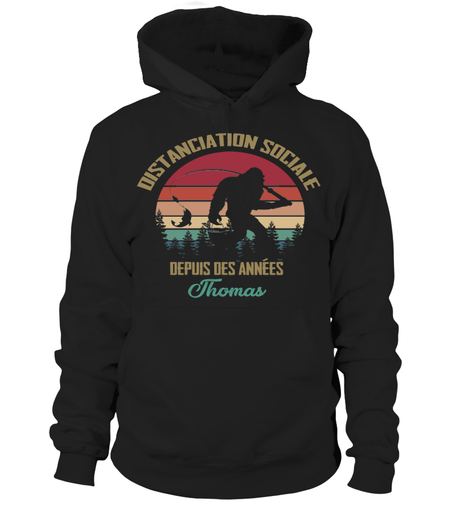 Pêcheur Distanciation Sociale, Cadeau Humour Pêcheur, Personnaliser -VEPENP017 Sweat à Capuche Noir