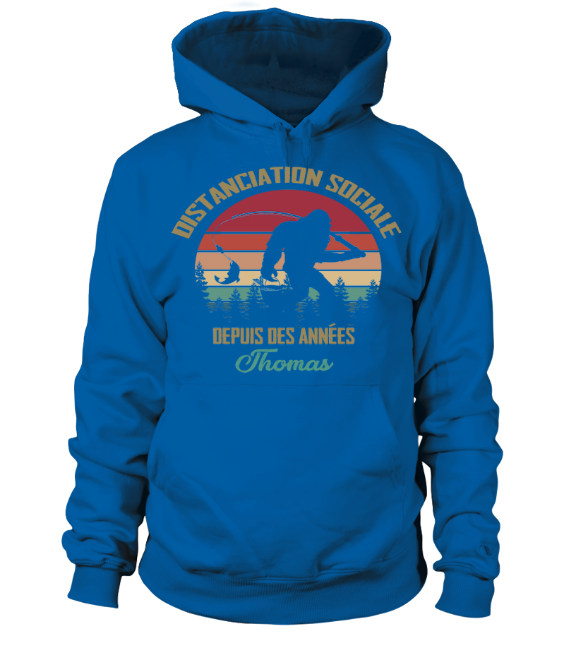 Pêcheur Distanciation Sociale, Cadeau Humour Pêcheur, Personnaliser -VEPENP017 Sweat à Capuche Bleu