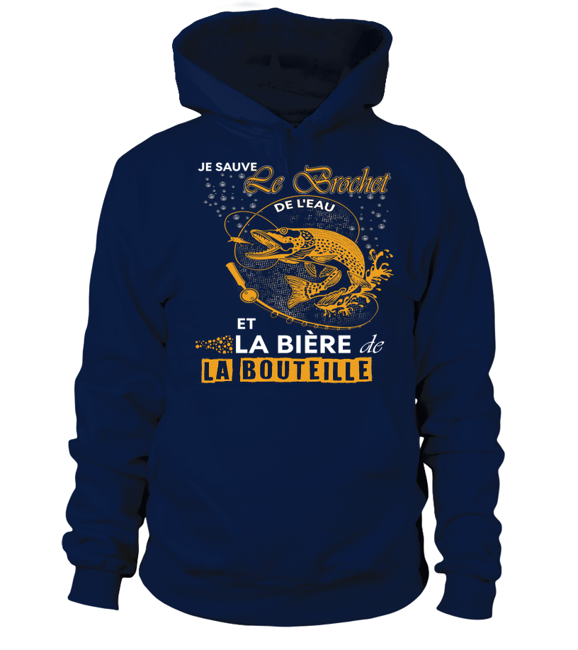 Pêche Du Brochet Au Leurre Souple, Bière, Cadeau Humour Pêcheur, Je Sauve Le Brochet De l'Eau - VEPEBR021 Sweat à Capuche Marine