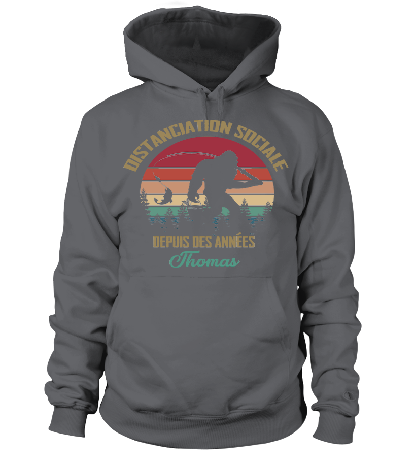 T-shirt humour pêche vintage Distanciation sociale vue dos prénom personnalisé
