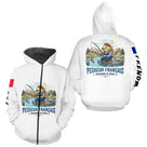 Sweat Blanc Pêcheur Français - Capuche & Design Humour - Hoodie Zippé Homme