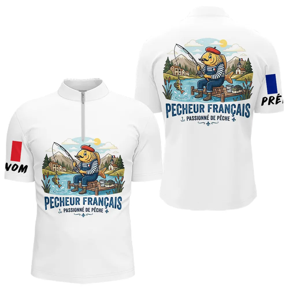 Sweat Blanc Pêcheur Français - Capuche & Design Humour - Polo Zippé Homme