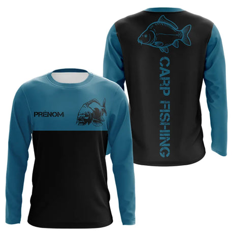 Sweat Capuche Pêche Carpe - Personnalisé Bleu Et Noir - Long Sleeves Homme