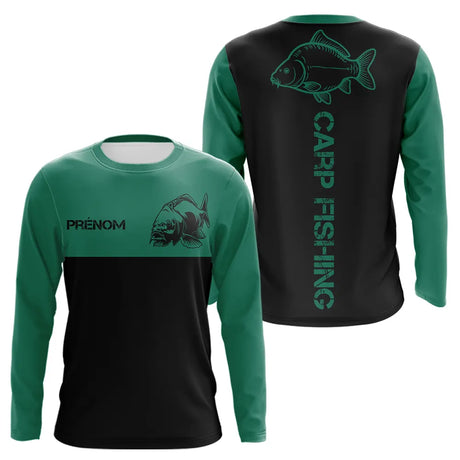 Sweat Capuche Pêche Carpe - Personnalisé Vert Et Noir - Long Sleeve Homme