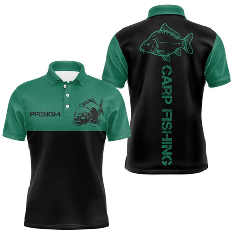Sweat Capuche Pêche Carpe - Personnalisé Vert Et Noir - Polo Homme