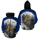Sweat À Capuche Pêche Carpiste  - Bleu & Blanc Personnalisé - Hoodie Zippé Homme