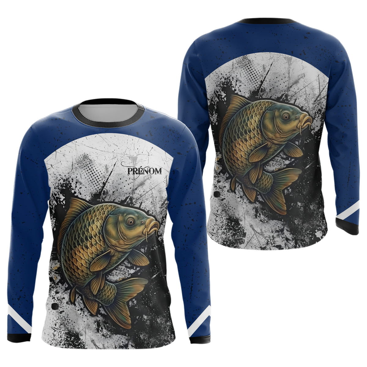 Sweat À Capuche Pêche Carpiste  - Bleu & Blanc Personnalisé - Long Sleeves Homme