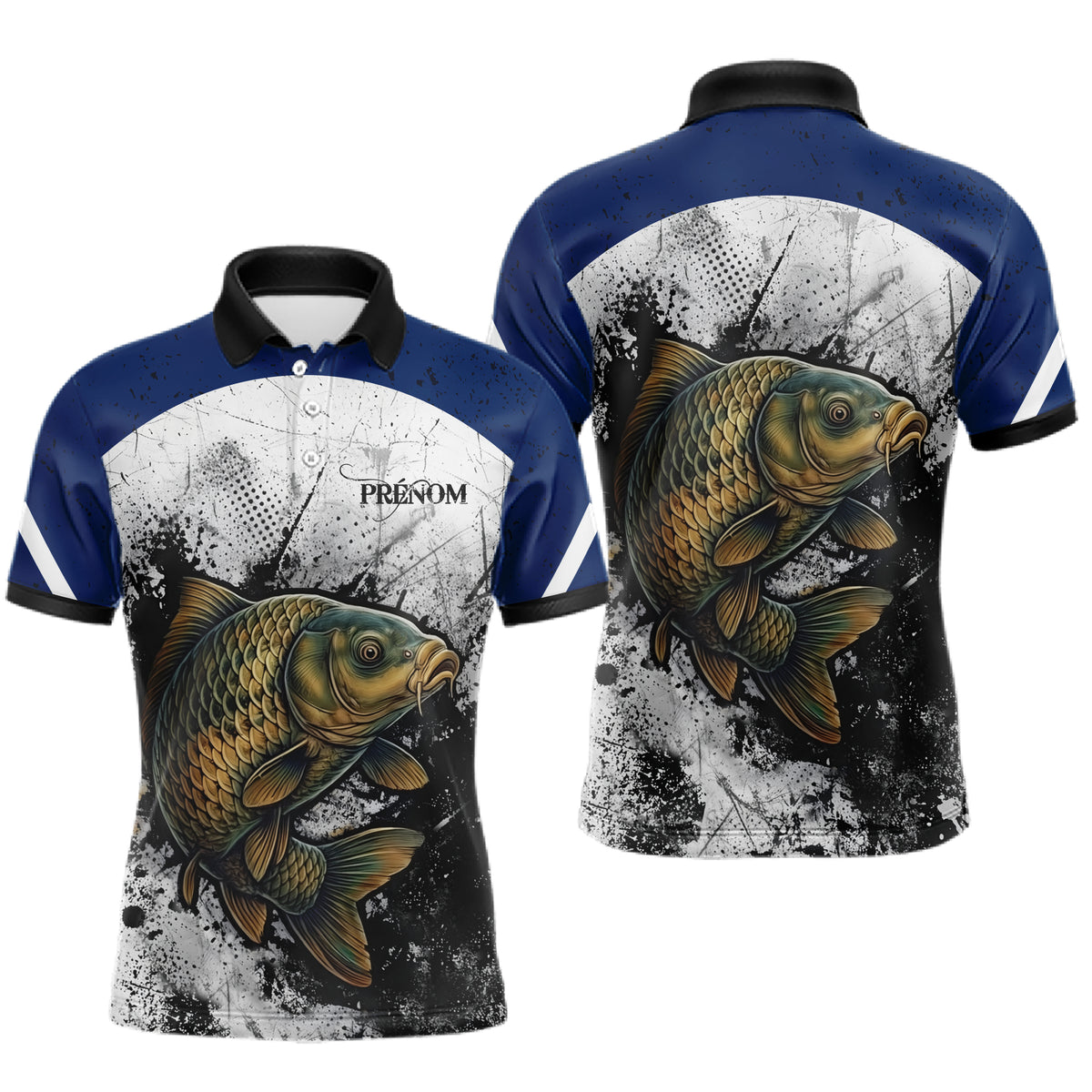 Sweat À Capuche Pêche Carpiste  - Bleu & Blanc Personnalisé - Polo Homme