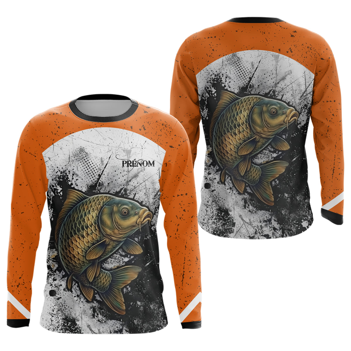 Sweat À Capuche Pêche Carpiste  - Orange & Blanc Personnalisé - Long Sleeves Homme
