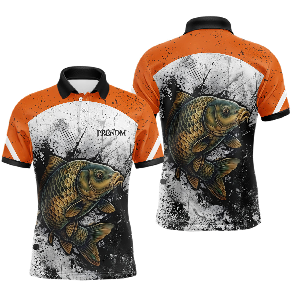 Sweat À Capuche Pêche Carpiste  - Orange & Blanc Personnalisé - Polo Homme