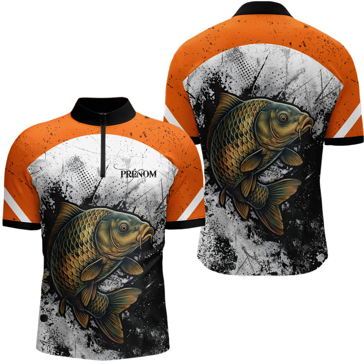 Sweat À Capuche Pêche Carpiste  - Orange & Blanc Personnalisé - Polo Zippé Homme