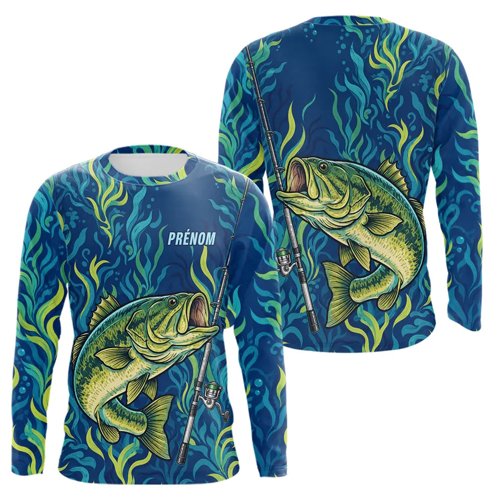 Sweat à Capuche Pêcheur Personnalisé – Black-Bass Bleues Homme - Long Sleeves Homme