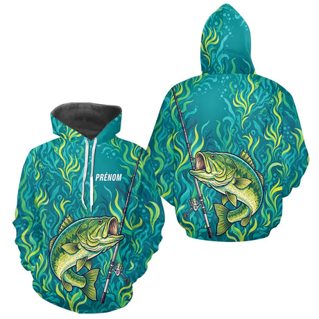 Sweat à Capuche Pêcheur Personnalisé – Black-Bass Vert Homme - Hoodie Homme