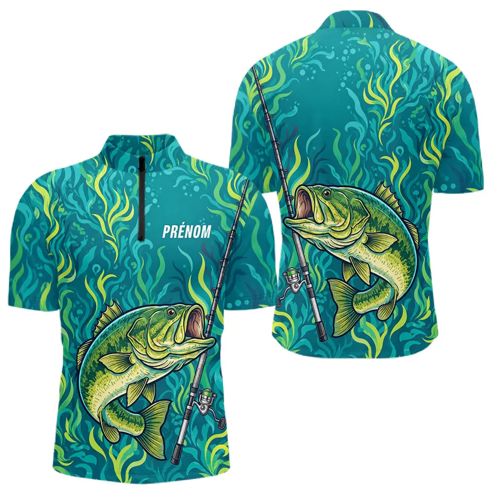 Sweat à Capuche Pêcheur Personnalisé – Black-Bass Vert Homme - Polo Zippé Homme