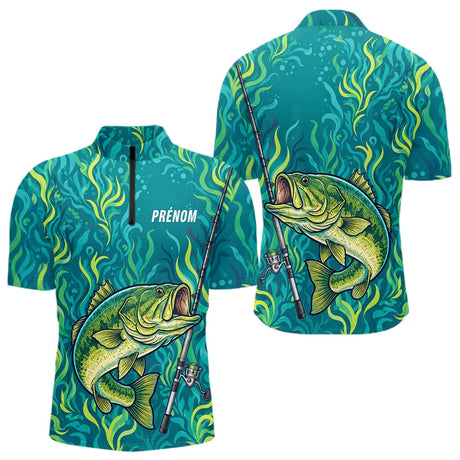 Sweat à Capuche Pêcheur Personnalisé – Black-Bass Vert Homme - Polo Zippé Homme