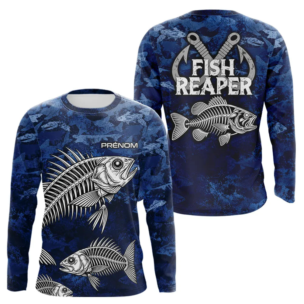 Sweat à Capuche Pêcheur Squelette Camo Bleu - Design Homme Personnalisé - Long Sleeve Homme