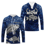 Sweat à Capuche Pêcheur Squelette Camo Bleu - Design Homme Personnalisé - Long Sleeve Hoodie Homme
