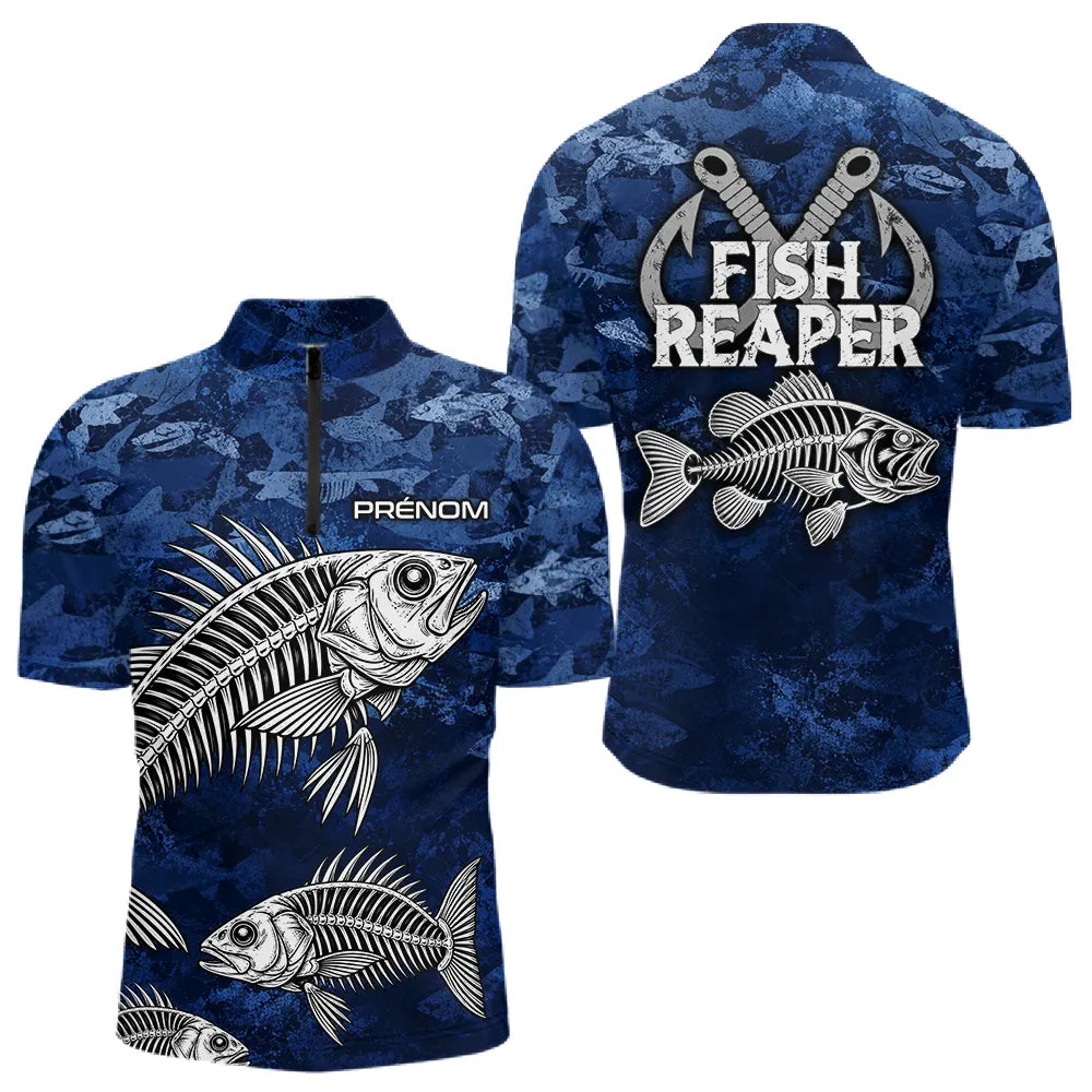 Sweat à Capuche Pêcheur Squelette Camo Bleu - Design Homme Personnalisé - Polo Zippé Homme