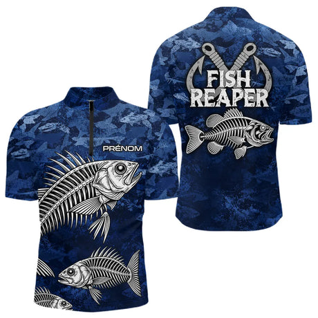 Sweat à Capuche Pêcheur Squelette Camo Bleu - Design Homme Personnalisé - Polo Zippé Homme